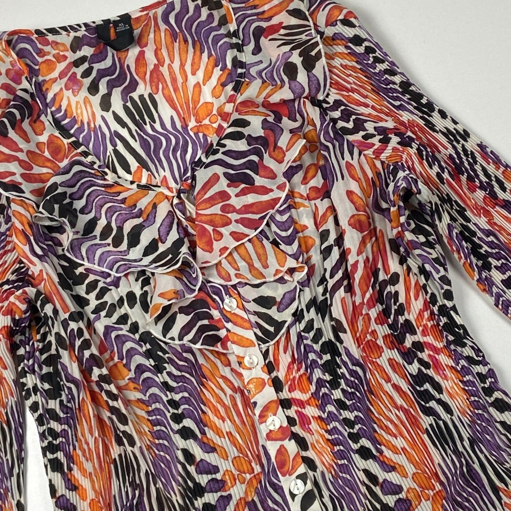 Essentials by Milano Abstract Pleated Ruffle Button Blouse Size XL Crimped Top